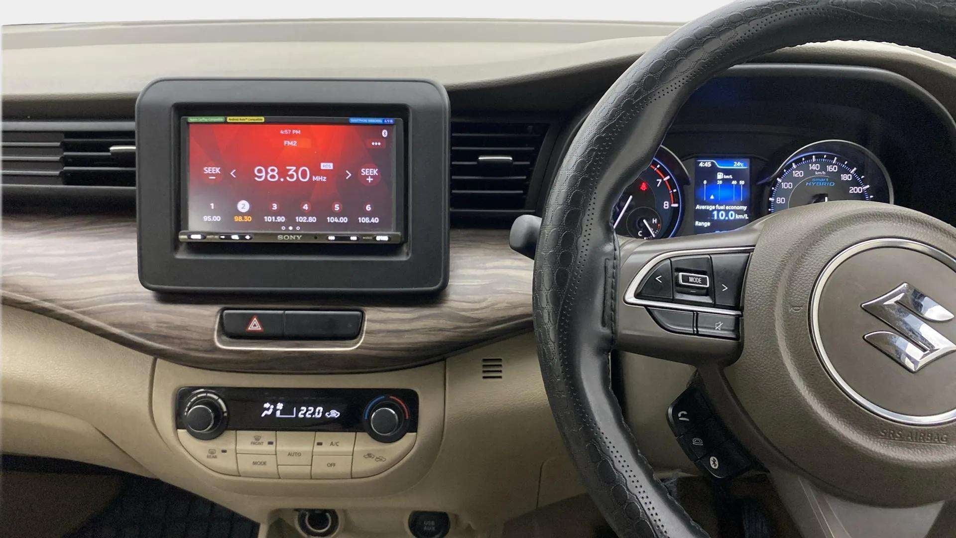 Dashboard and steering wheel of a Maruti Suzuki Ertiga