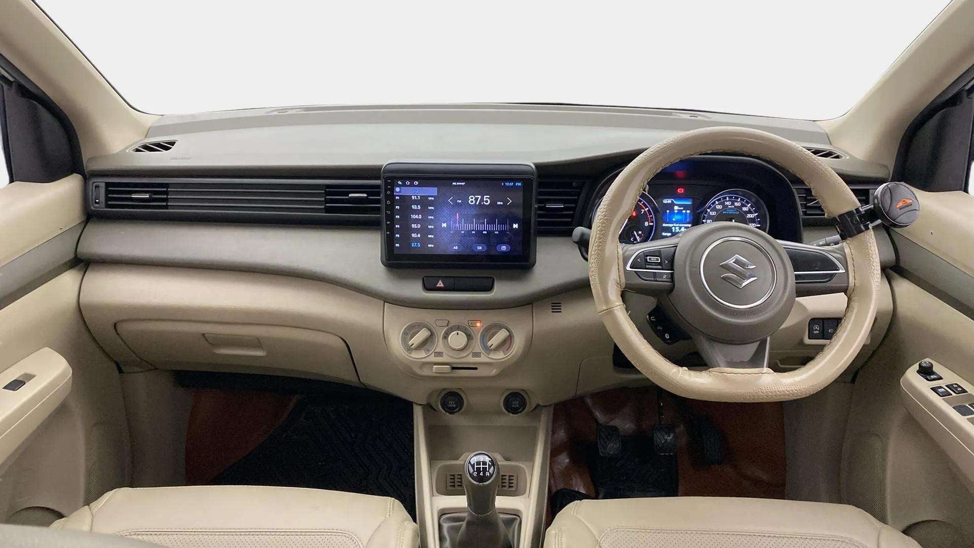 Dashboard and steering view of a Maruti Suzuki Ertiga