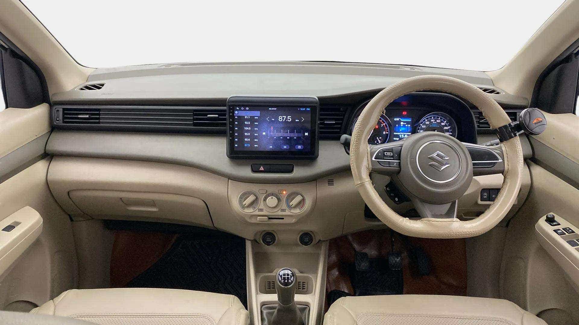 Dashboard and steering view of a Maruti Suzuki Ertiga