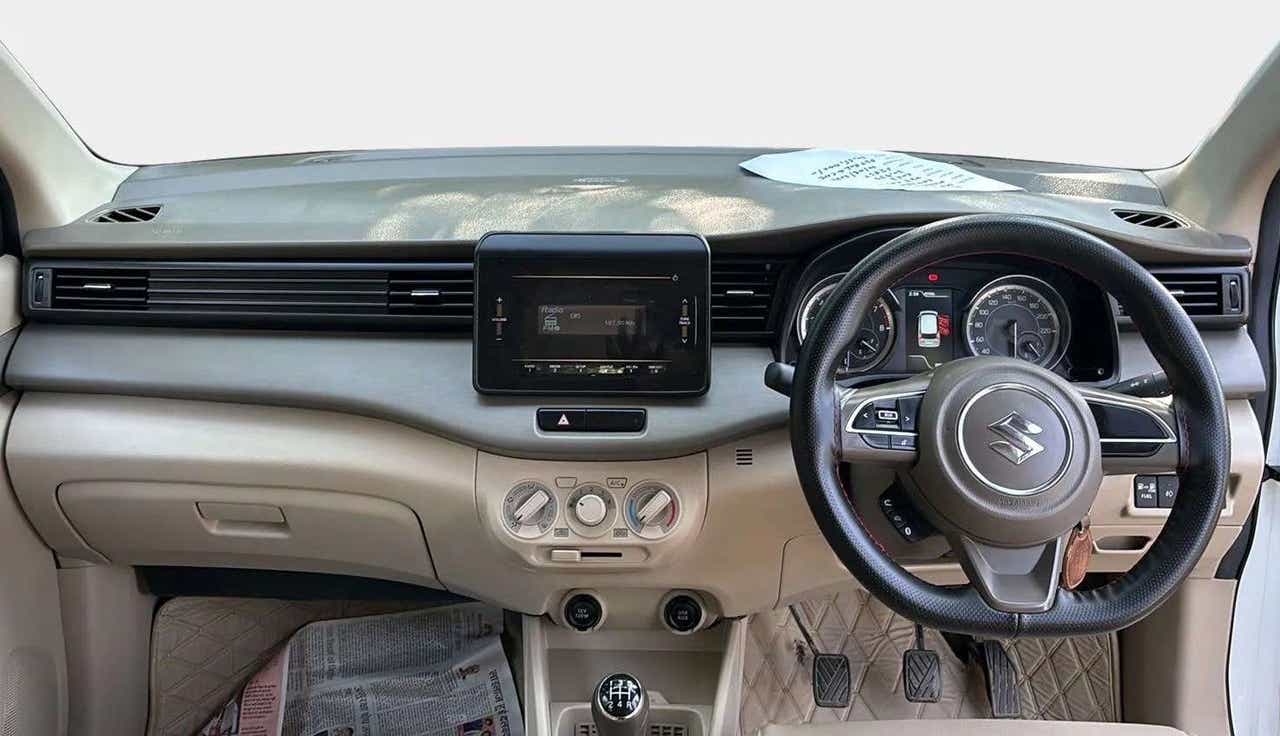 Dashboard and steering wheel of a Maruti Suzuki Ertiga