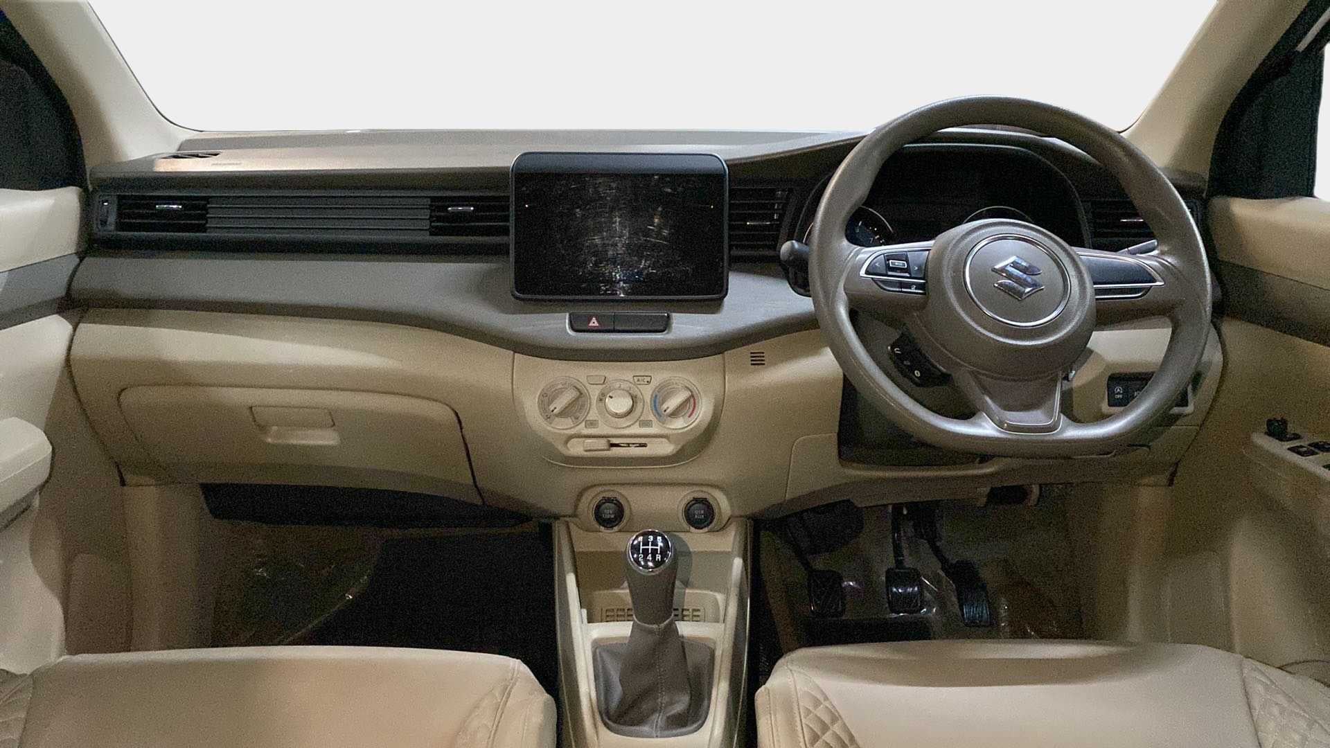Dashboard and steering wheel of a Maruti Suzuki Ertiga