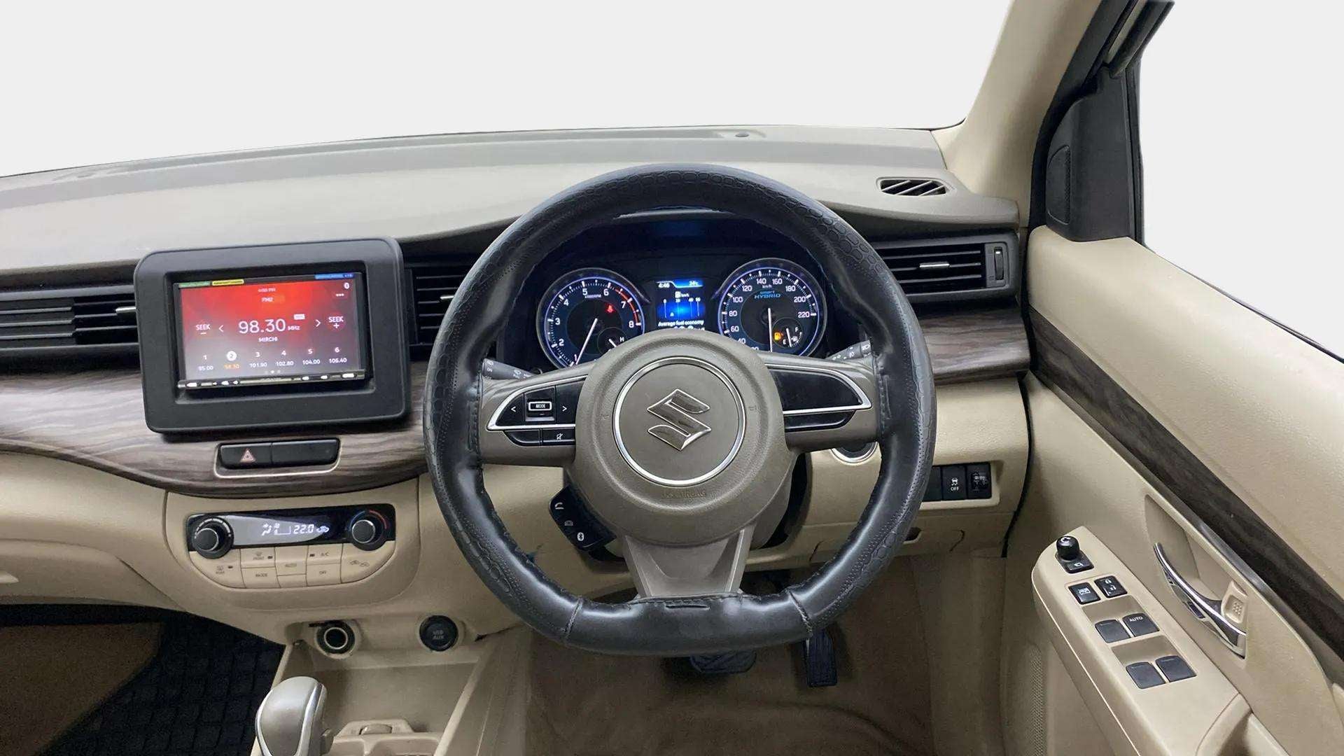 Dashboard and steering wheel view of a Maruti Suzuki Ertiga