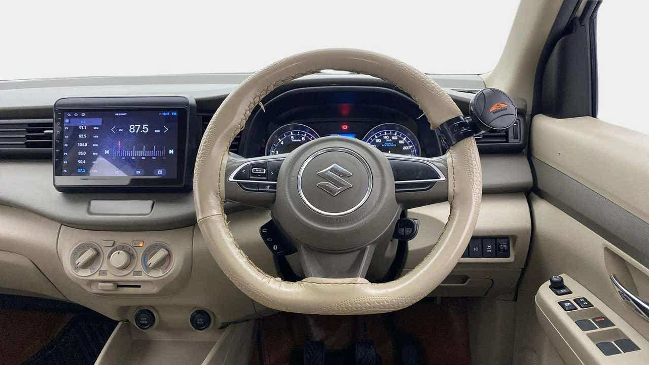 Dashboard and steering wheel of a Maruti Suzuki Ertiga