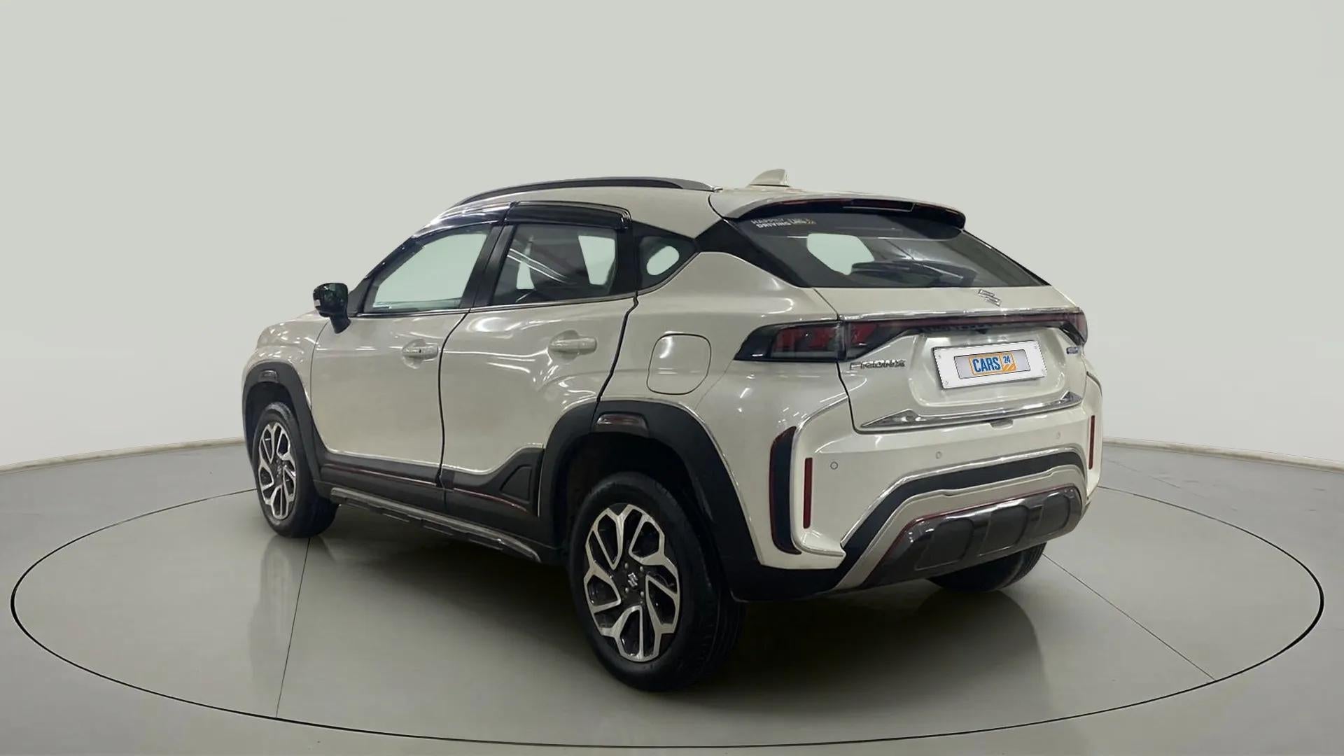 Rear three-quarter view of a Maruti Suzuki FRONX