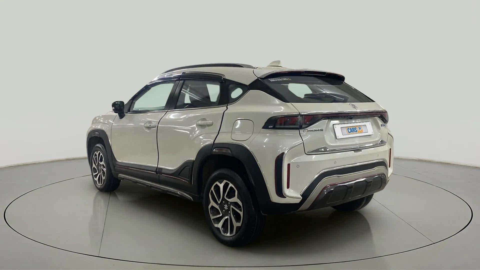 Rear three-quarter view of a Maruti Suzuki FRONX