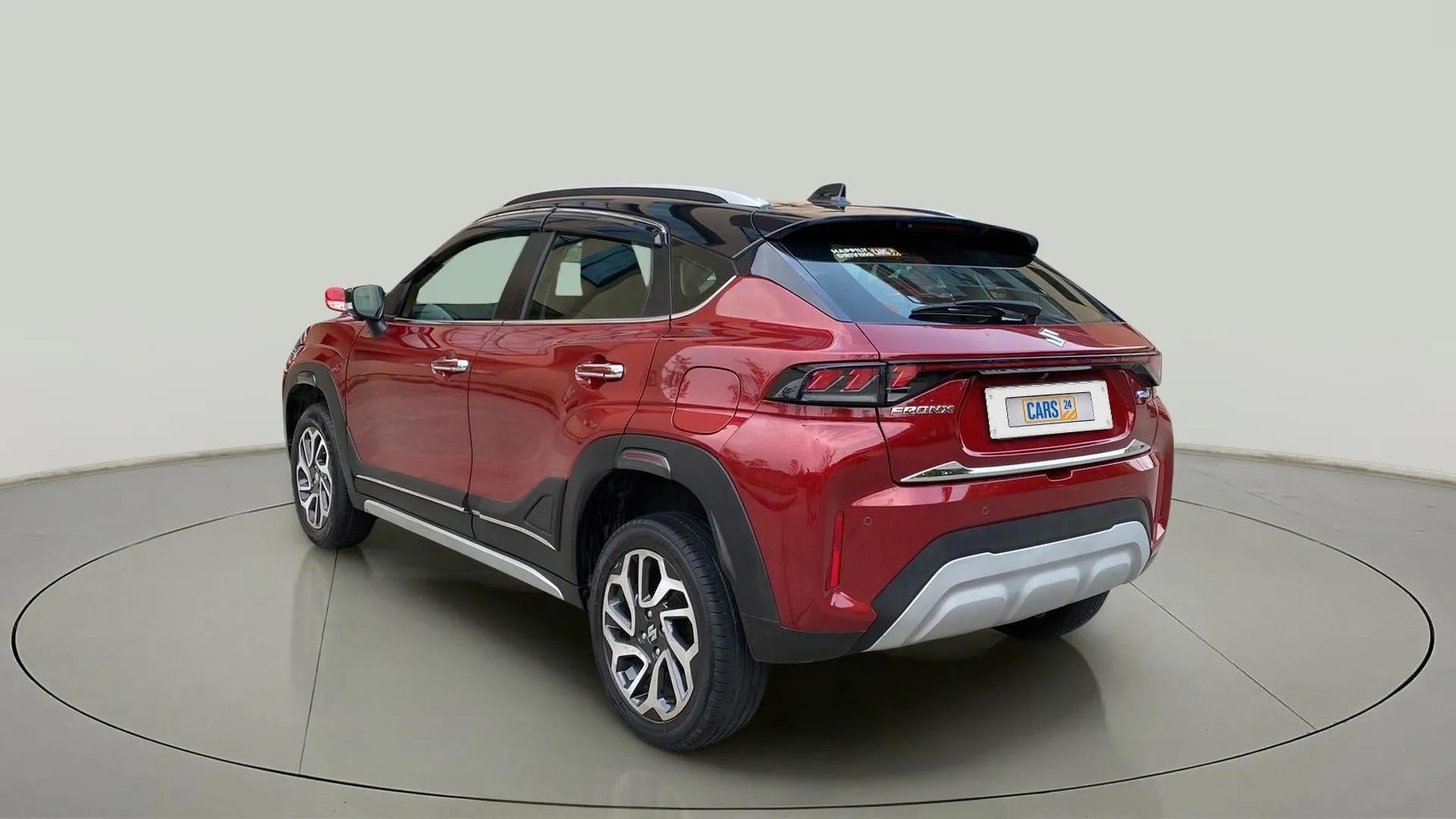 Rear three-quarter view of a Maruti Suzuki FRONX