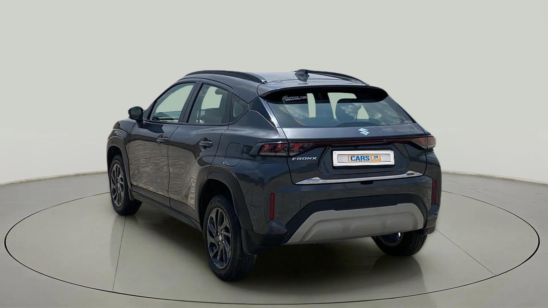 Rear three-quarter view of a Maruti Suzuki FRONX