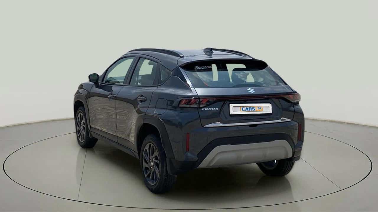 Rear three-quarter view of a Maruti Suzuki FRONX