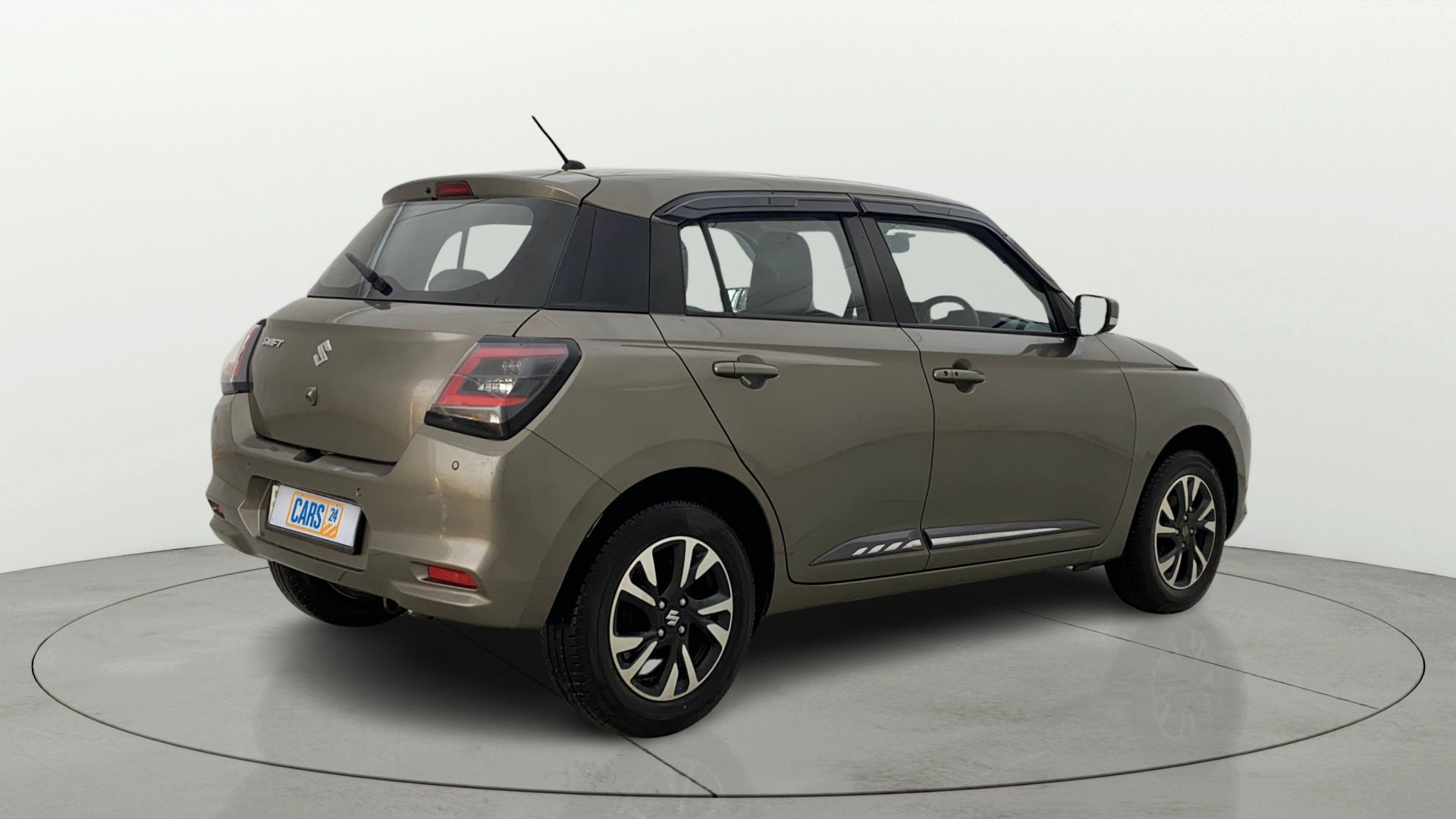 Rear three-quarter view of a Maruti Suzuki Swift