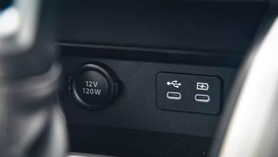 USB ports and power outlet