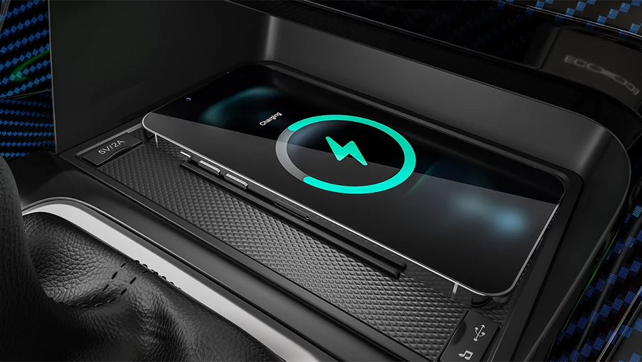 Wireless charging pad close-up of a MG Hector Facelift