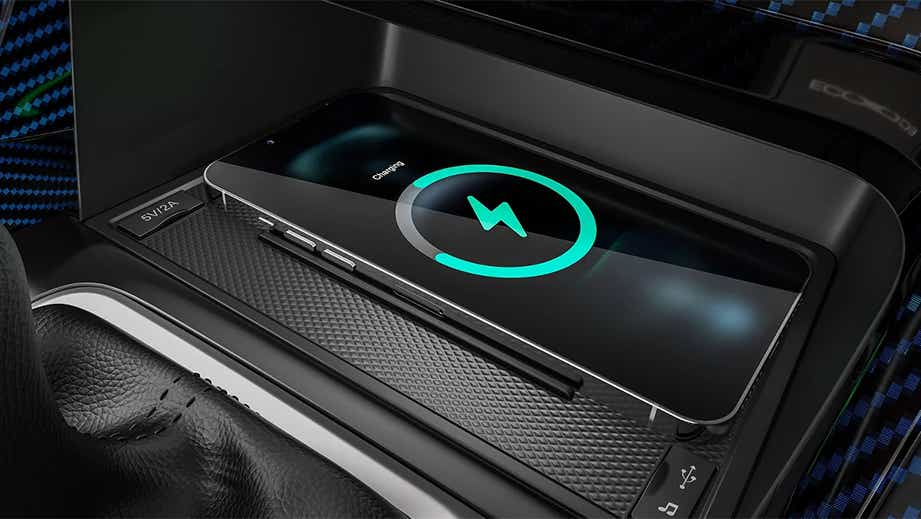Wireless charging pad close-up of a MG Hector Facelift