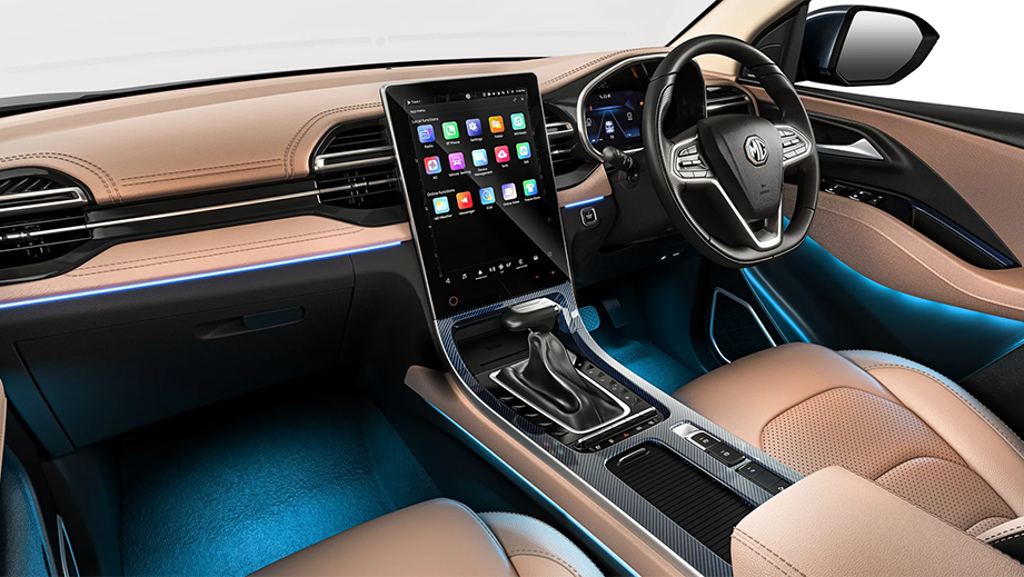 Interior dashboard view of a MG Hector Facelift