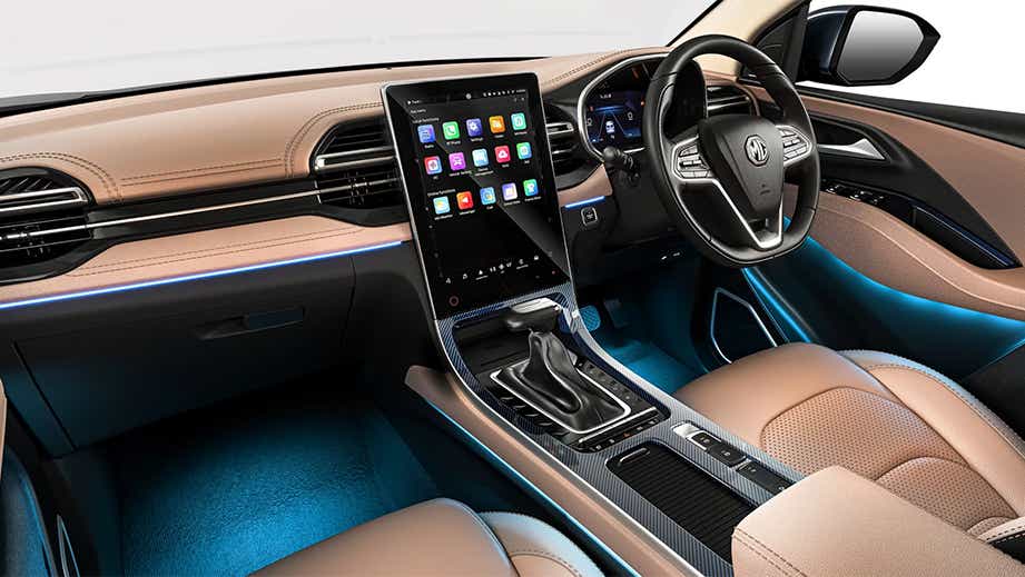 Interior dashboard view of a MG Hector Facelift