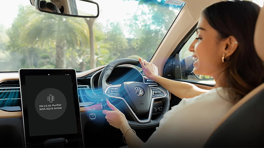 Interior dashboard view of a mg hector facelift