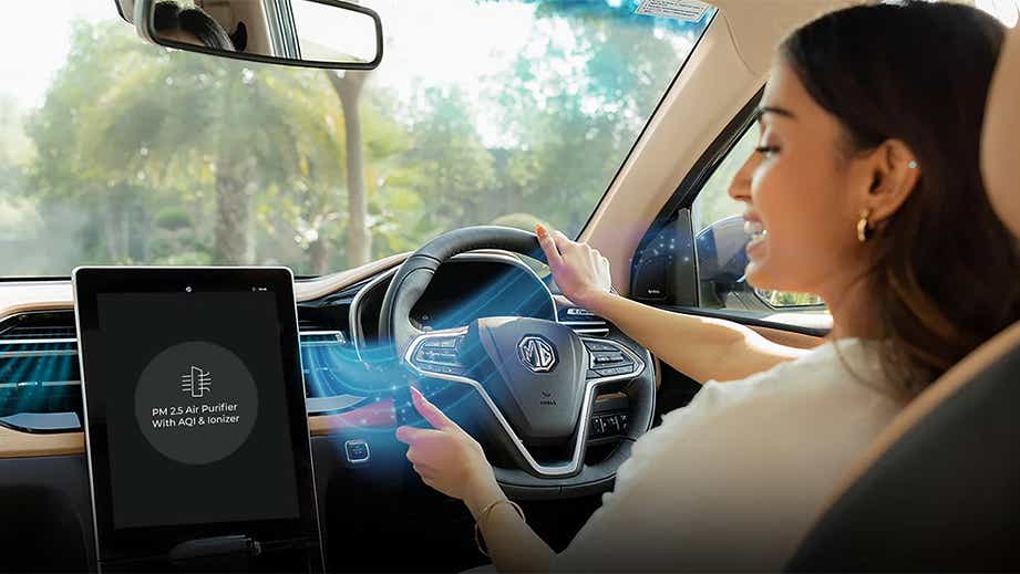 Interior dashboard view of a mg hector facelift