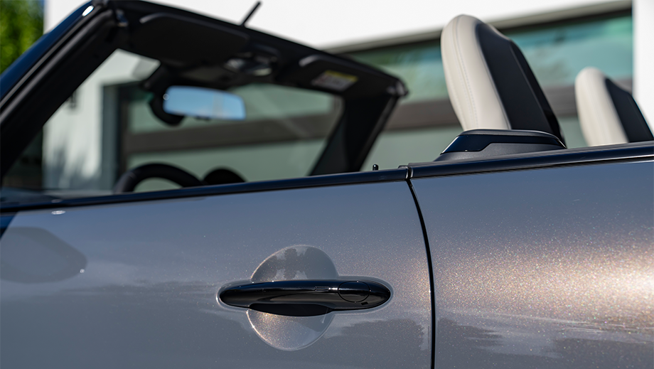 Close-up of door and seats of a Mini Cooper S Convertible
