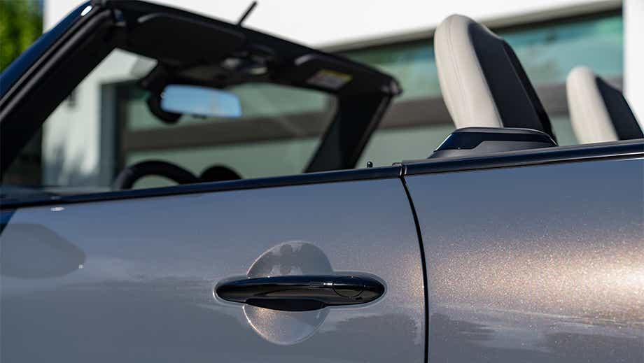Close-up of door and seats of a Mini Cooper S Convertible