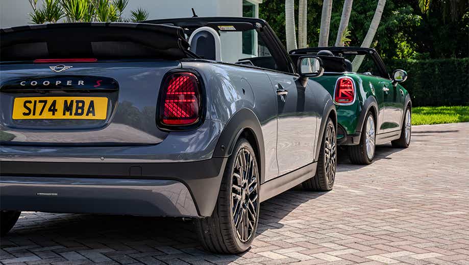 Rear three quarter of a Mini Cooper S Convertible