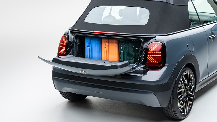 Boot area of a Mini Cooper S Convertible with luggage loaded