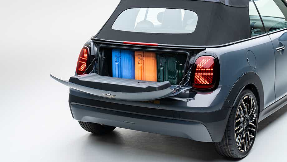 Boot area of a Mini Cooper S Convertible with luggage loaded