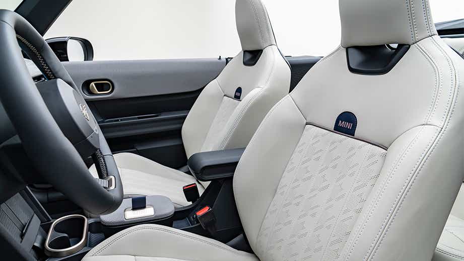 Front seats and dashboard of a Mini Cooper S Convertible