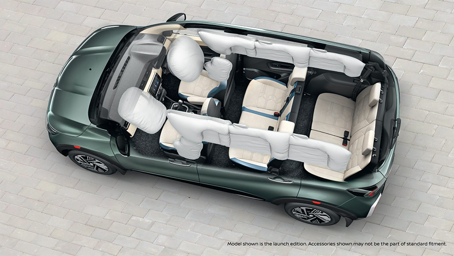 Top interior view of Nissan Gravite with airbags