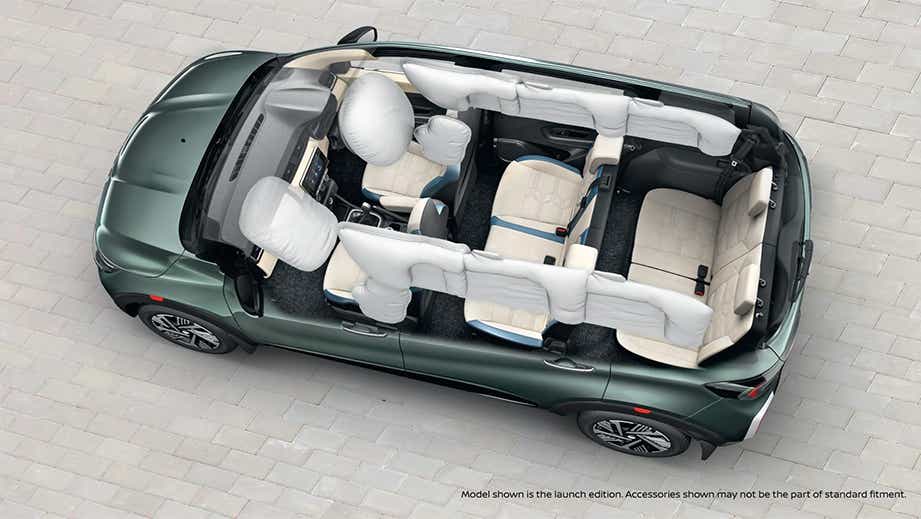Top interior view of Nissan Gravite with airbags
