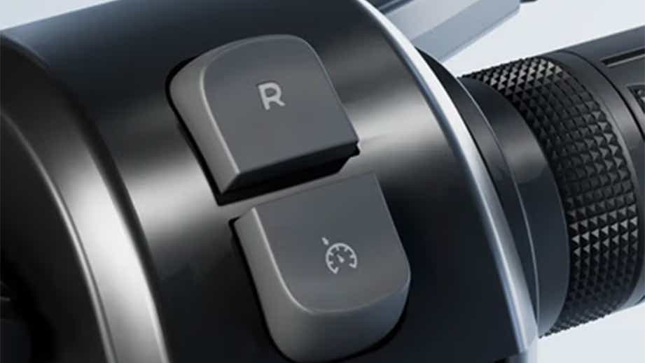 Handlebar control close-up of a OLA Roadster X Plus