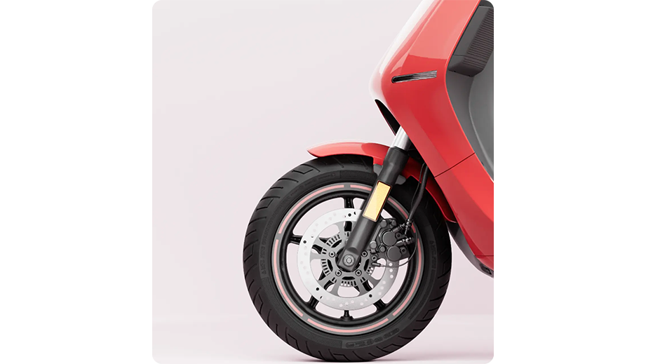 Front wheel close-up of OLA S1 Pro Plus