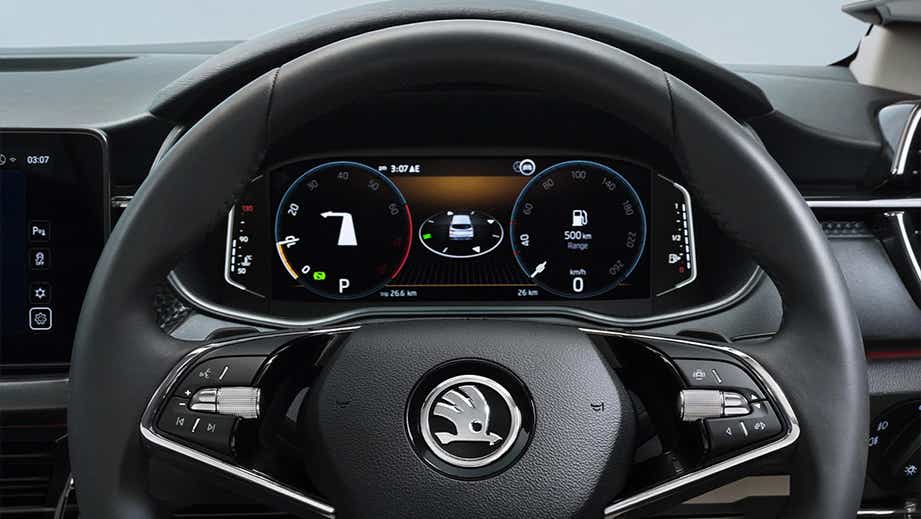 Instrument cluster and steering wheel of Skoda Kushaq