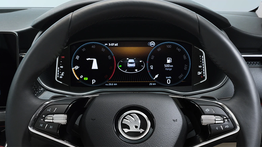 Instrument cluster and steering of Skoda Kushaq Facelift