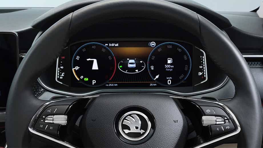 Instrument cluster and steering of Skoda Kushaq Facelift