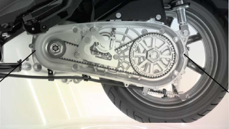 Close-up of drivetrain of Suzuki E-Access