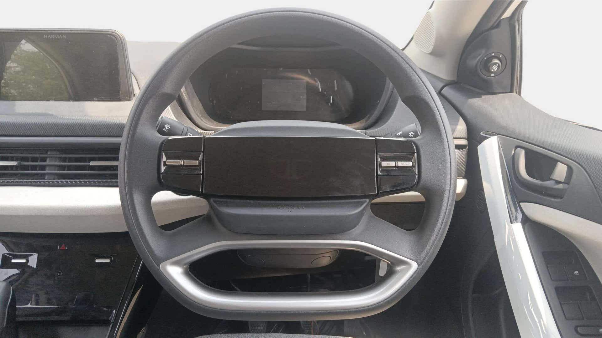 Steering wheel and dashboard view of a Tata Curvv