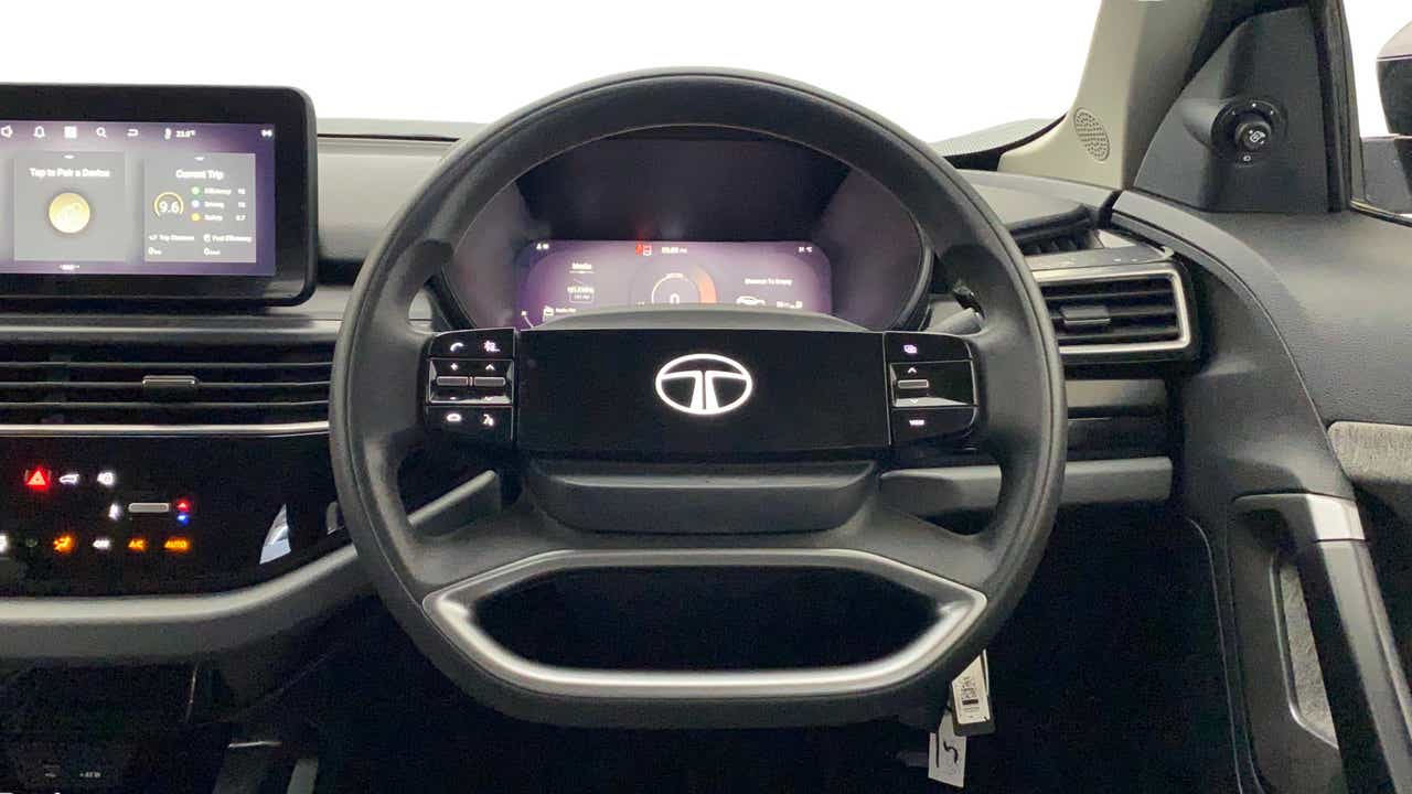 Interior dashboard and steering wheel of a Tata Harrier