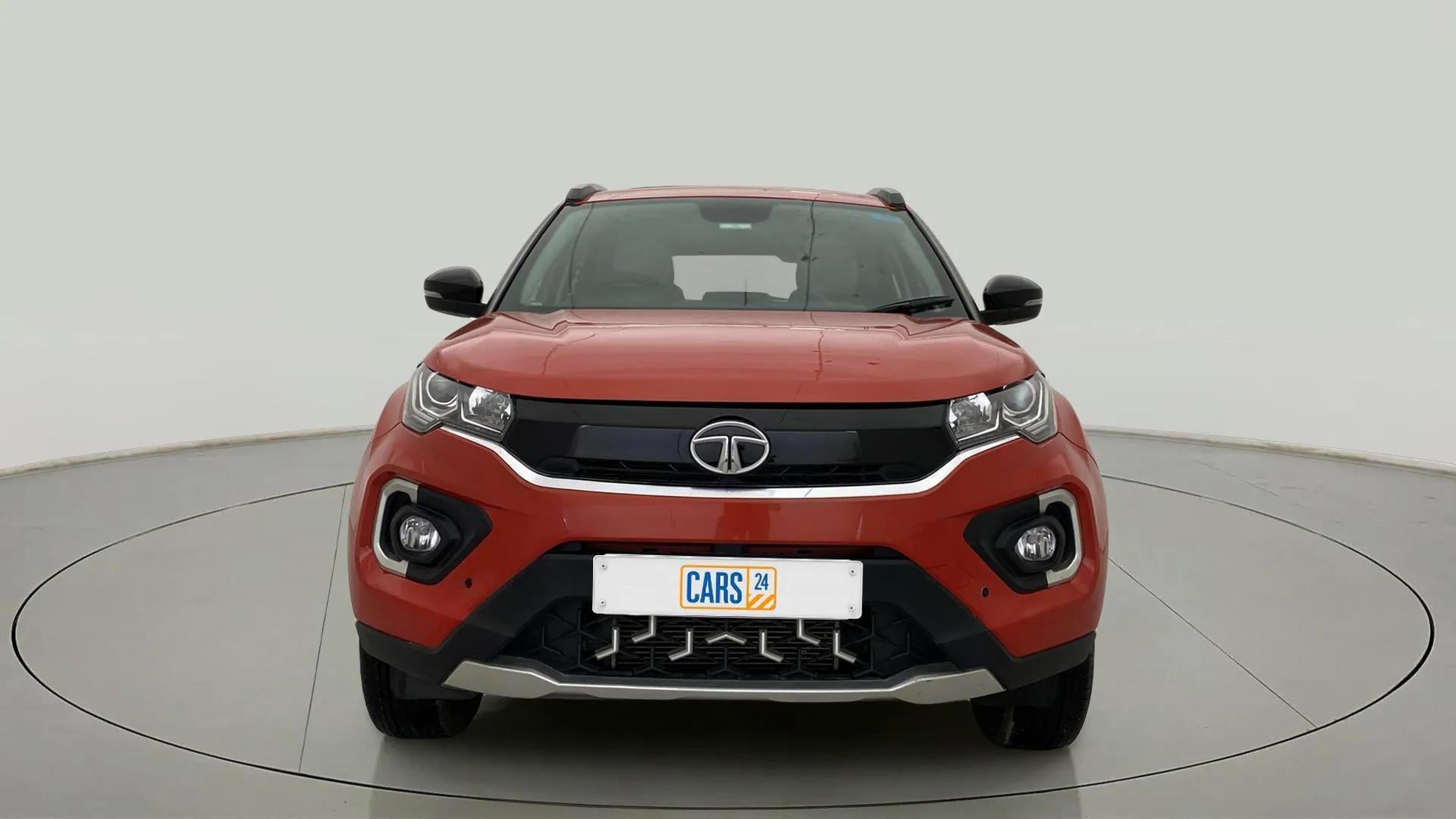 Front view of a Flame Red Tata Nexon 2017-2023