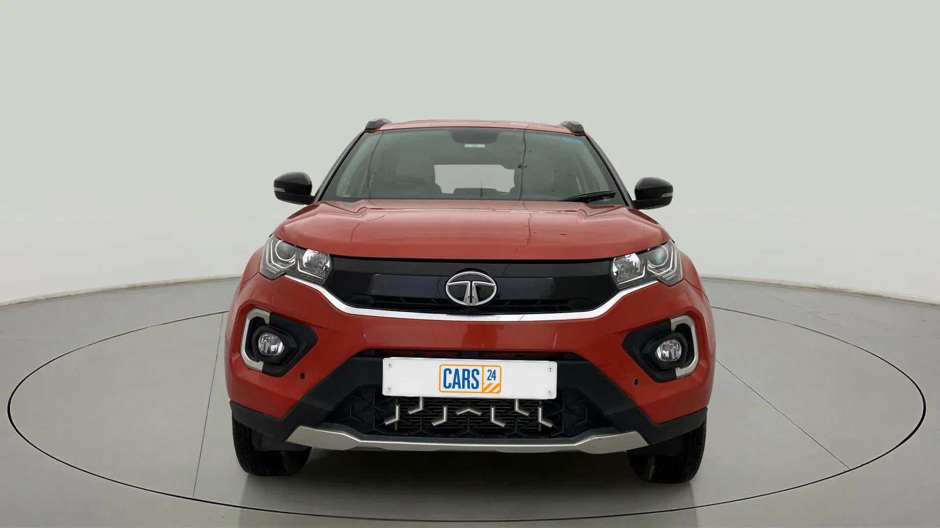 Front view of a Flame Red Tata Nexon 2017-2023