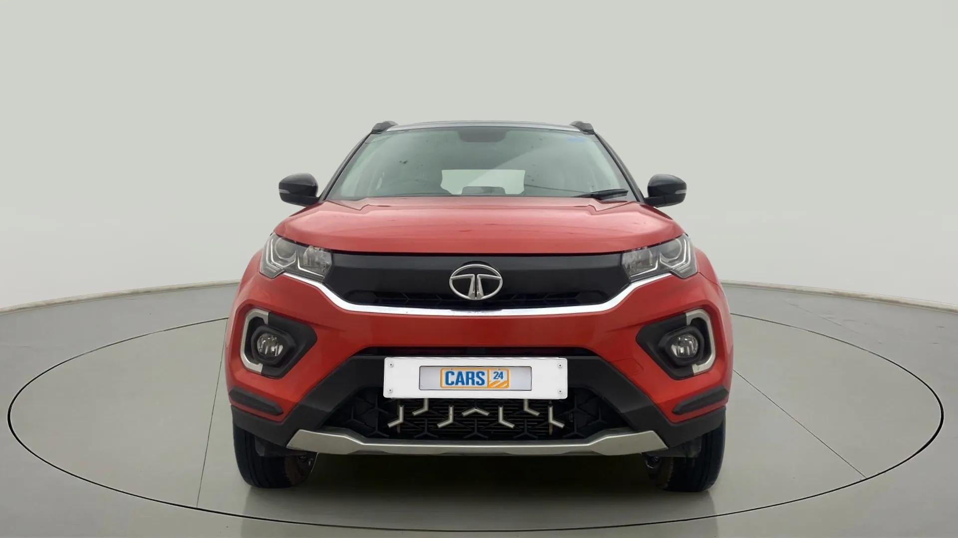 Front view of a Flame Red Tata Nexon 2017-2023