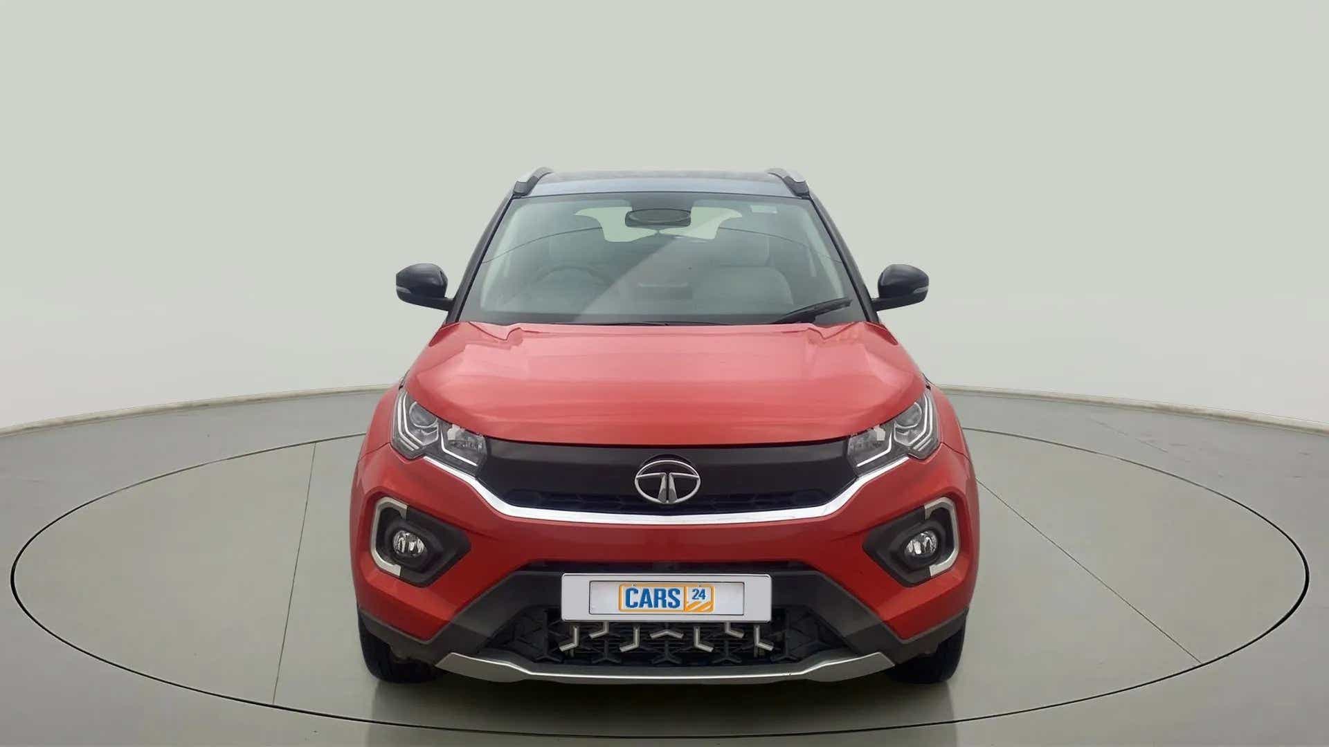 Front view of a Flame Red Tata Nexon 2017-2023