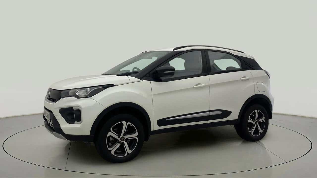 Front and side view of a calgary white Tata Nexon 2017-2023