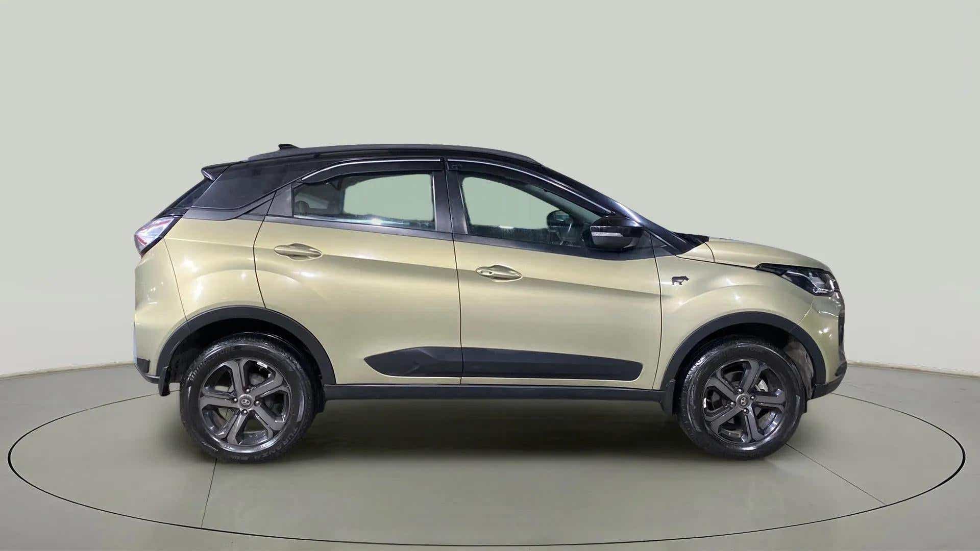 Side view of a Grassland Beige Tata Nexon 2017-2023