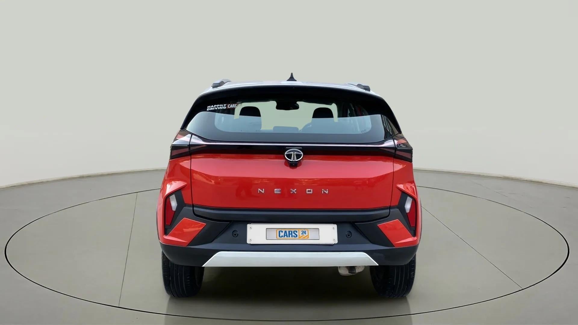 Rear view of a Flame Red Tata Nexon 2017-2023