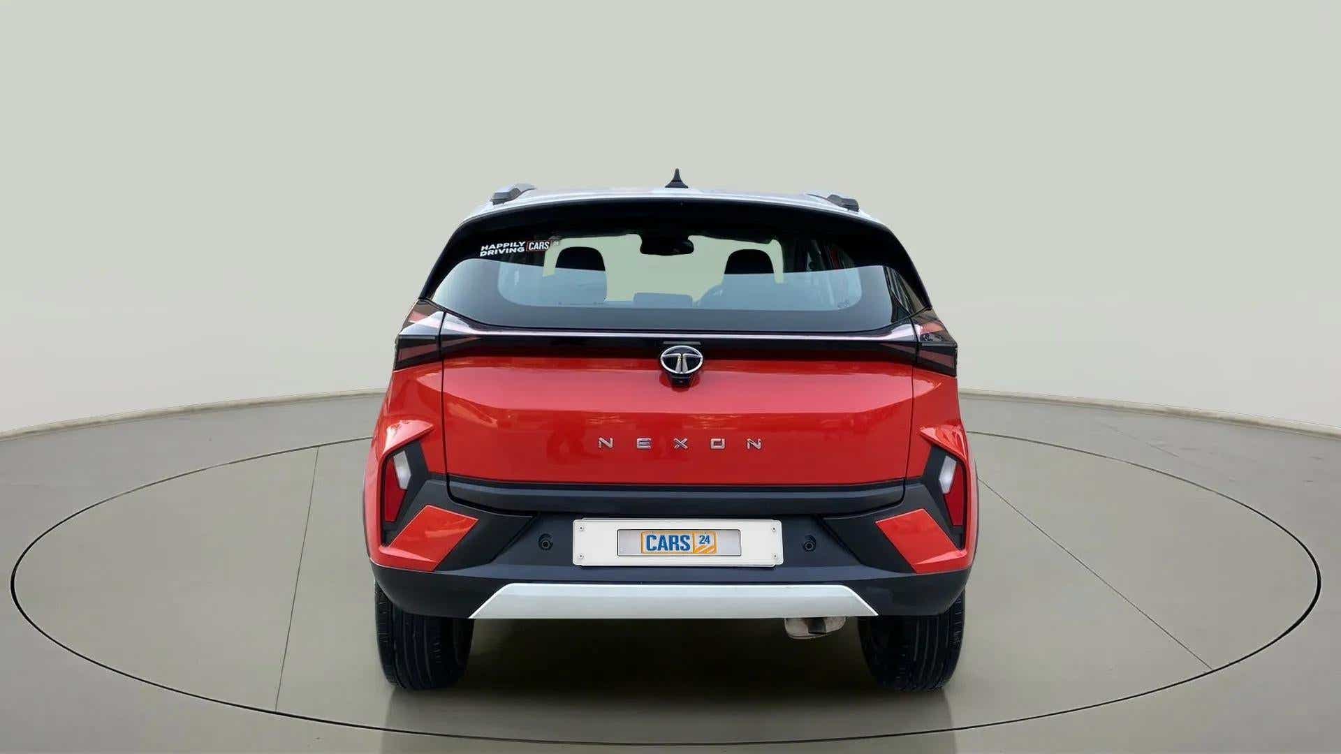 Rear view of a Flame Red Tata Nexon 2017-2023