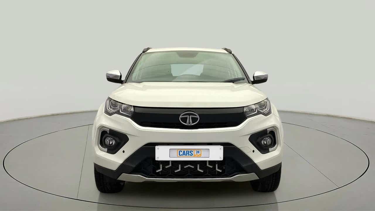 Front view of a calgary-white Tata Nexon 2017-2023