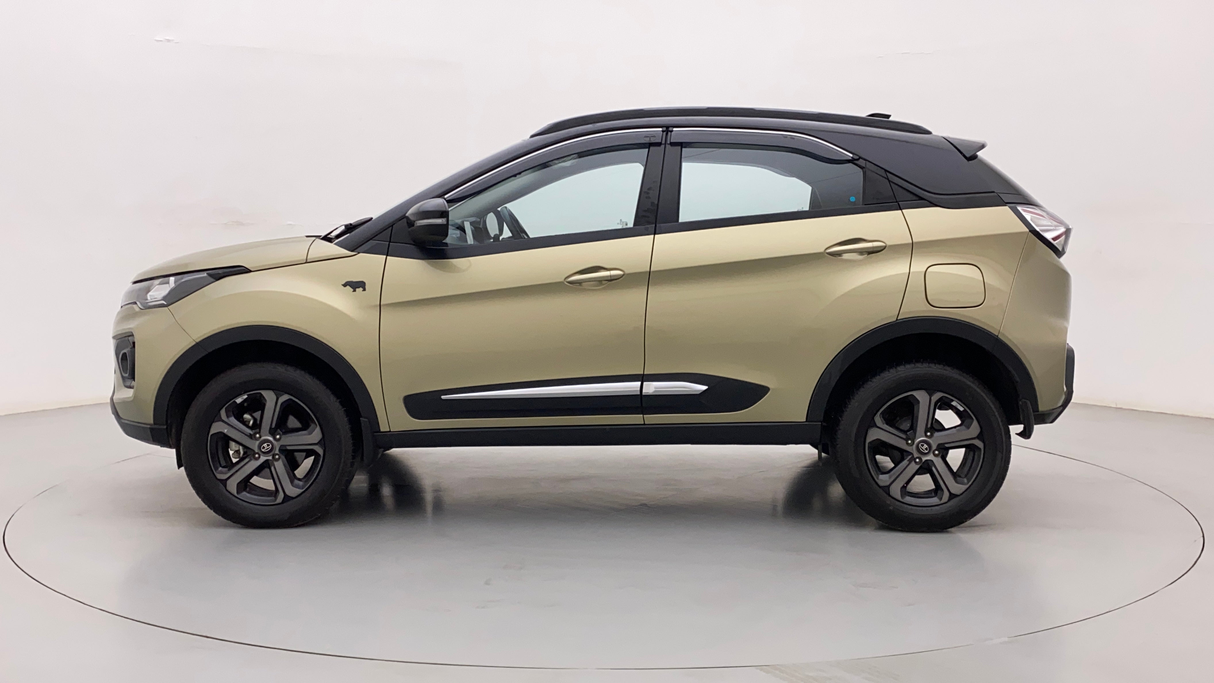 Side view of a Grassland Beige Tata Nexon 2017-2023