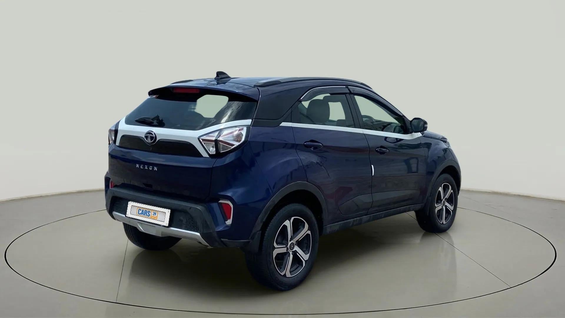Rear three-quarter of a Tata Nexon 2017-2023