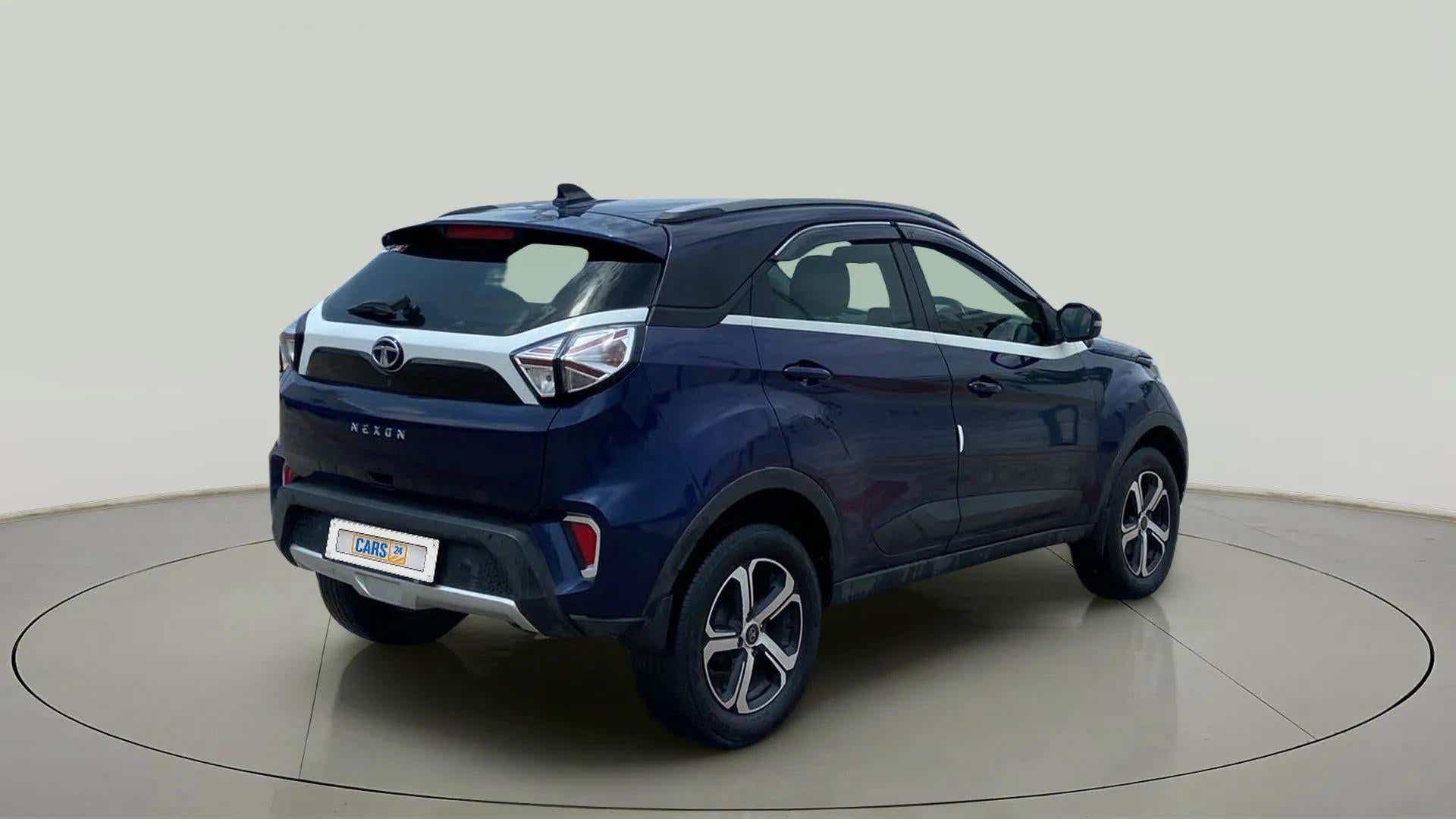Rear three-quarter of a Tata Nexon 2017-2023