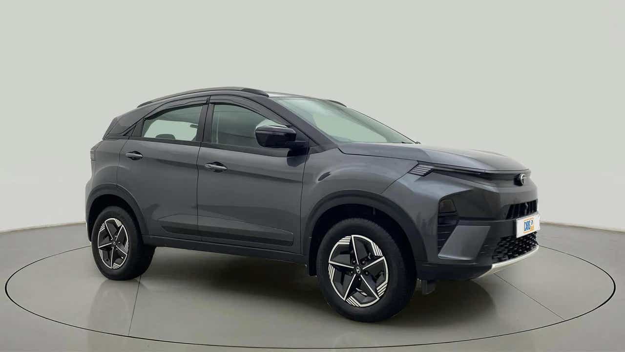 Front side view of a Pure Grey Tata Nexon