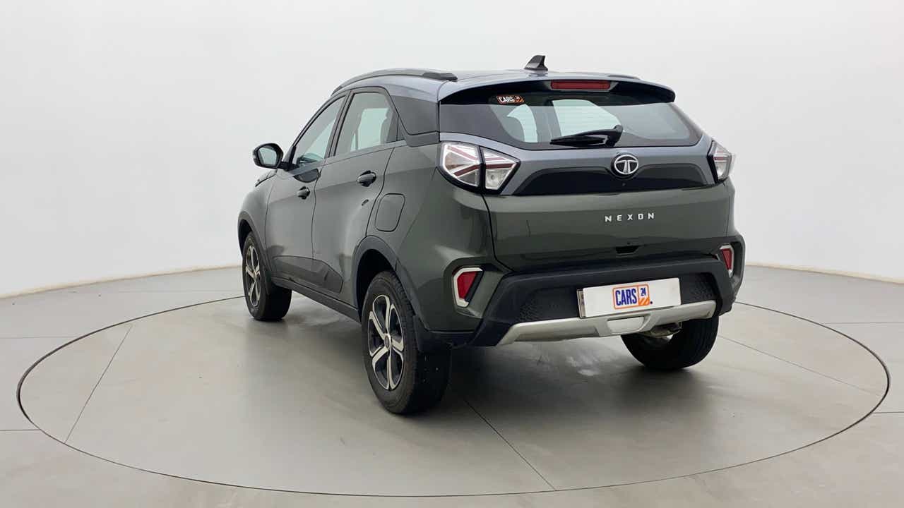 Rear three-quarter of a Tata Nexon 2017-2023